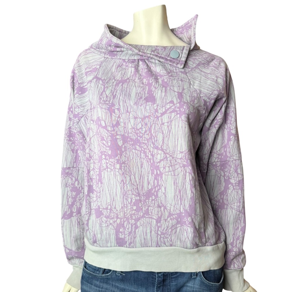 Marc Jacobs Sweatshirt Abstract Marble Print Funnel Neck Purple Indie Sleaze L